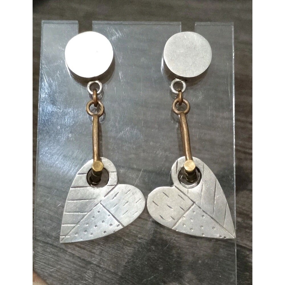 Thomas Mann Design Techno Romantic Heart Shape Sterling Silver Brass Earrings